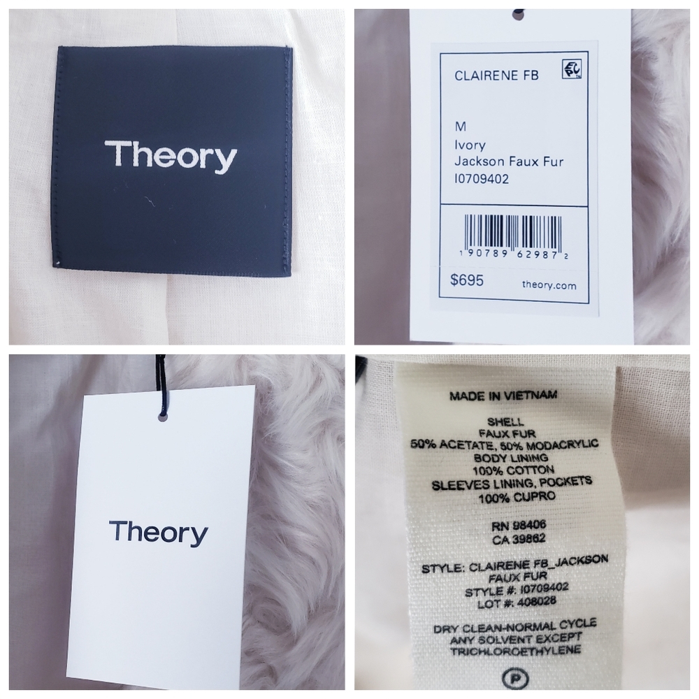 NWT Theory Clairene Jackson Ivory Faux Fur Jacket - Picture 8 of 8